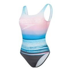 Speedo Digital Placement U-Back Damen Badeanzug Blau/rosa