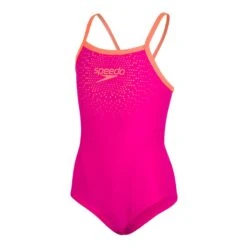 Bademode Speedo Gala Logo Thinstrap Muscleback Rosa Orange Mädchen