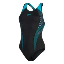 Speedo Plastisol Laneback Damen Badeanzug Schwarz/türkis/pastellila