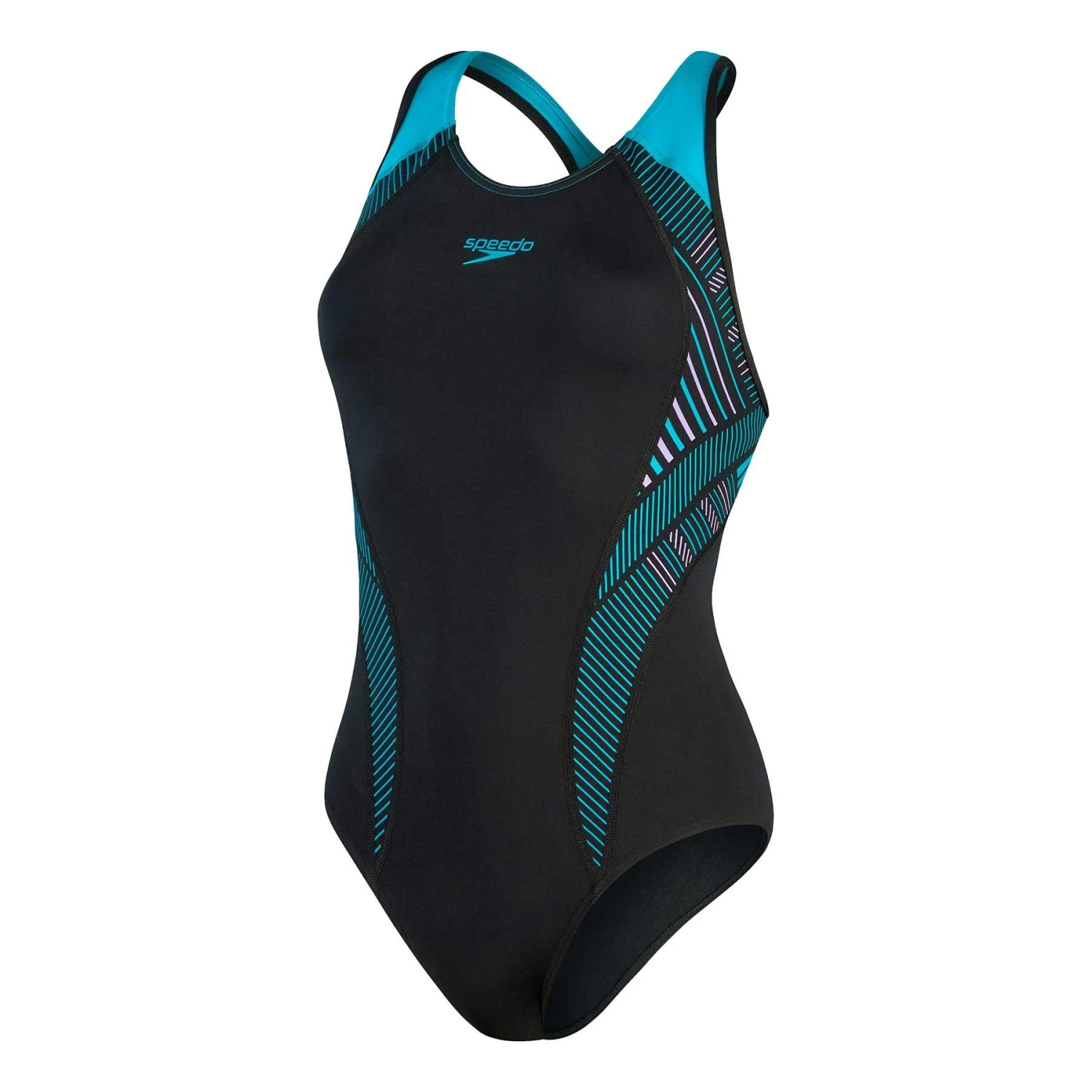 Speedo Plastisol Laneback Damen Badeanzug Schwarz/türkis/pastellila 3 Speedo Plastisol Laneback Damen Badeanzug Schwarz/türkis/pastellila