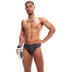Speedo Allover 7cm Badehose Schwarz/dunkelgrau