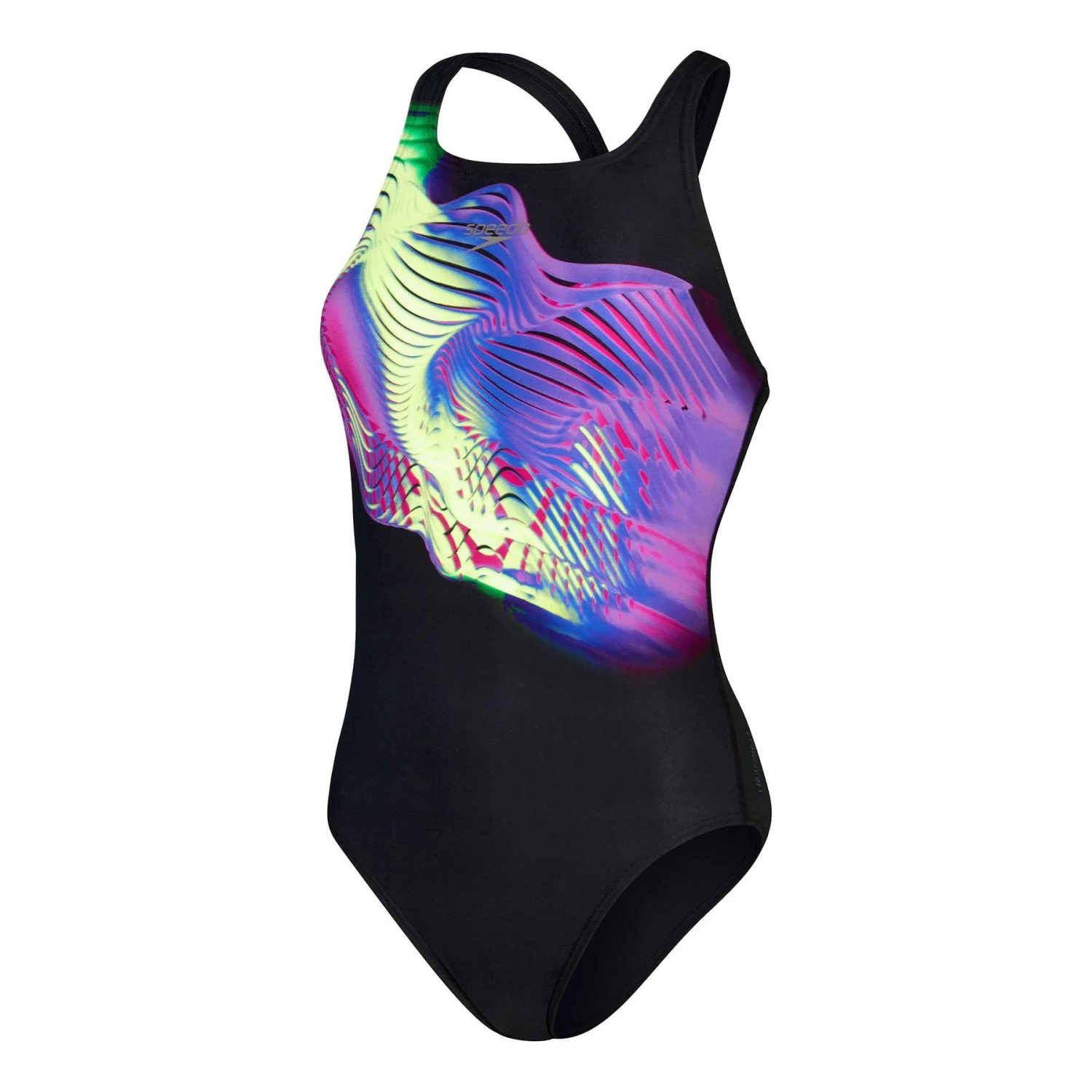 Speedo Placement Digital Powerback Damen Badeanzug Schwarz/lila/gelb 3 Speedo Placement Digital Powerback Damen Badeanzug Schwarz/lila/gelb
