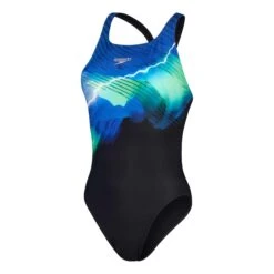 Speedo Placement Digital Leaderback Damen Badeanzug Schwarz/blau/grün