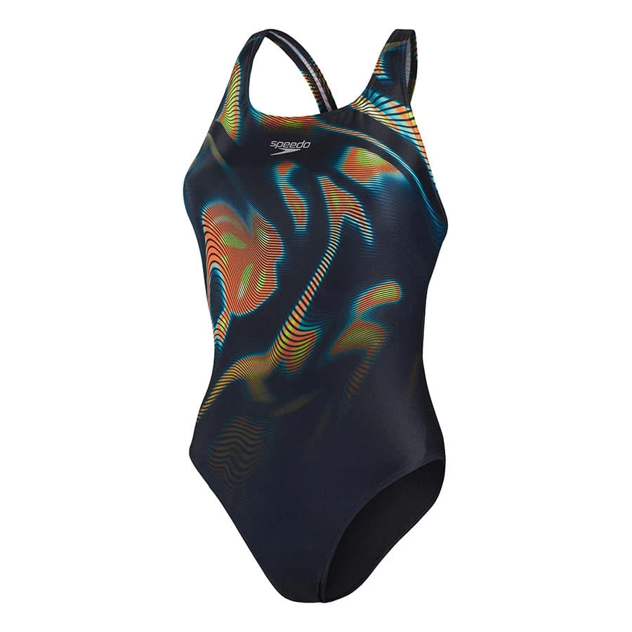 Speedo Placement Digital Powerback Damen Badeanzug Schwarz/blau/orange 3 Speedo Placement Digital Powerback Damen Badeanzug Schwarz/blau/orange
