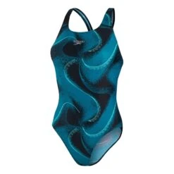 Speedo Allover Powerback Damen Badeanzug Schwarz/tiefblau