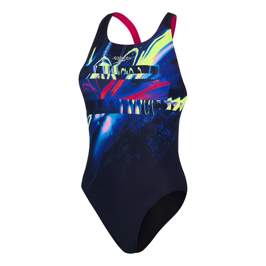 Speedo Placement Digital Powerback Damen Badeanzug Schwarz/blau 3 Speedo Placement Digital Powerback Damen Badeanzug Schwarz/blau
