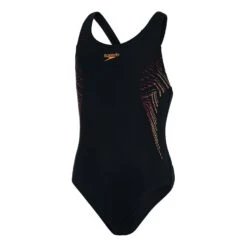 Speedo Plastisol Placement Muscleback Mädchen Badeanzug Schwarz/rosa