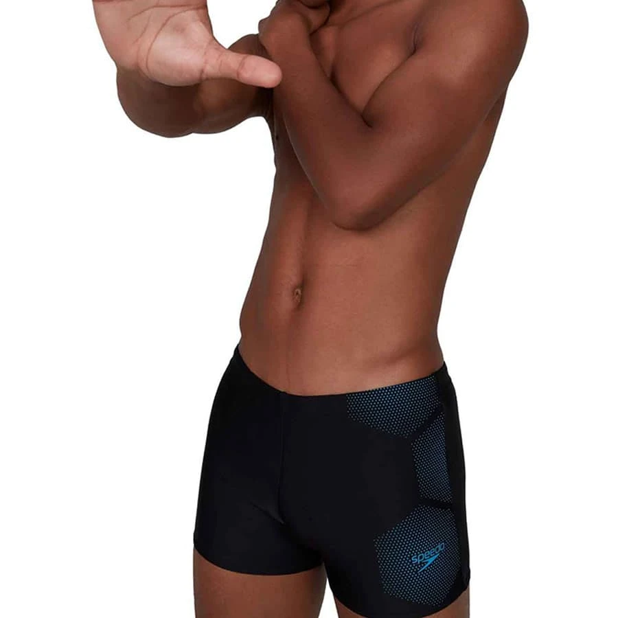Speedo Tech Placement Aquashort Badehose Schwarz/blaues Logo 3 Speedo Tech Placement Aquashort Badehose Schwarz/blaues Logo
