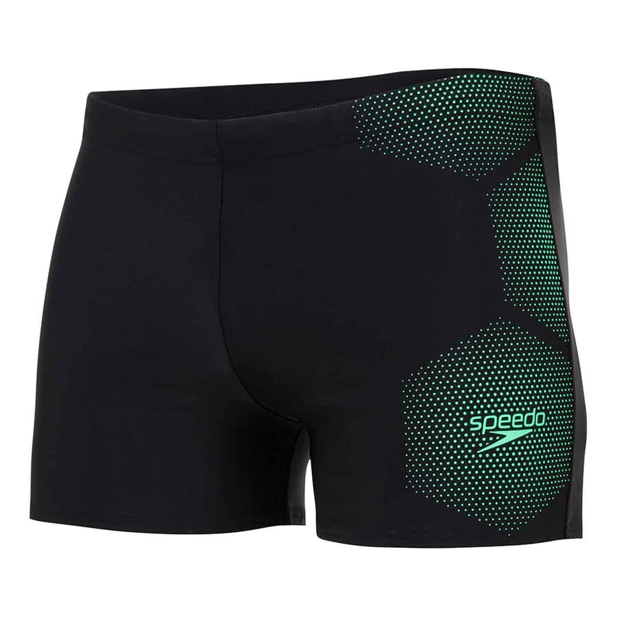 Speedo Tech Placement Aquashort Badehose Schwarz/grünes Logo 3 Speedo Tech Placement Aquashort Badehose Schwarz/grünes Logo