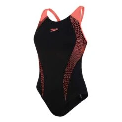 Speedo Placement Laneback Damen Badeanzug Schwarz/rot