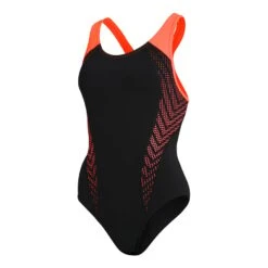 Speedo Allover Panel Laneback Damen Badeanzug Schwarz/lachsrosa
