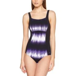 Bademode Speedo Rubygem Bedruckte Schwarz-weiß-blaue Frau