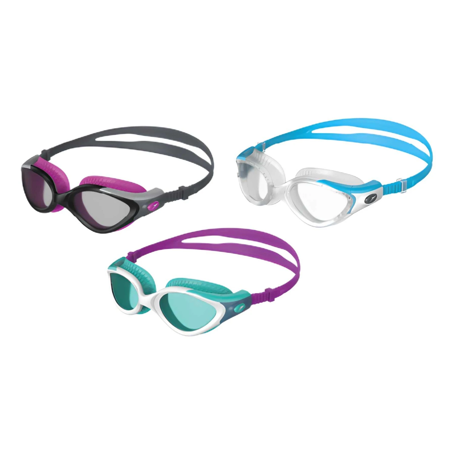 Speedo Futura Biofuse Flexiseal Damen Schwimmbrille Schwarz/lila/blau Mit Grau/grünen Transparenten Gläsern (3 Stück) 3 Speedo Futura Biofuse Flexiseal Damen Schwimmbrille Schwarz/lila/blau Mit Grau/grünen Transparenten Gläsern (3 Stück)