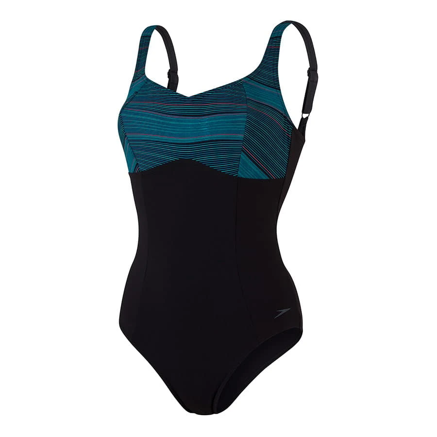 Speedo ContourLustre Printed Damen Badeanzug Schwarz/grün 3 Speedo ContourLustre Printed Damen Badeanzug Schwarz/grün