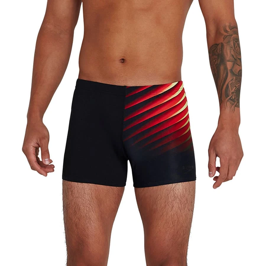 Speedo Placement Aquashort Badehose Schwarz/rot/gelb 3 Speedo Placement Aquashort Badehose Schwarz/rot/gelb