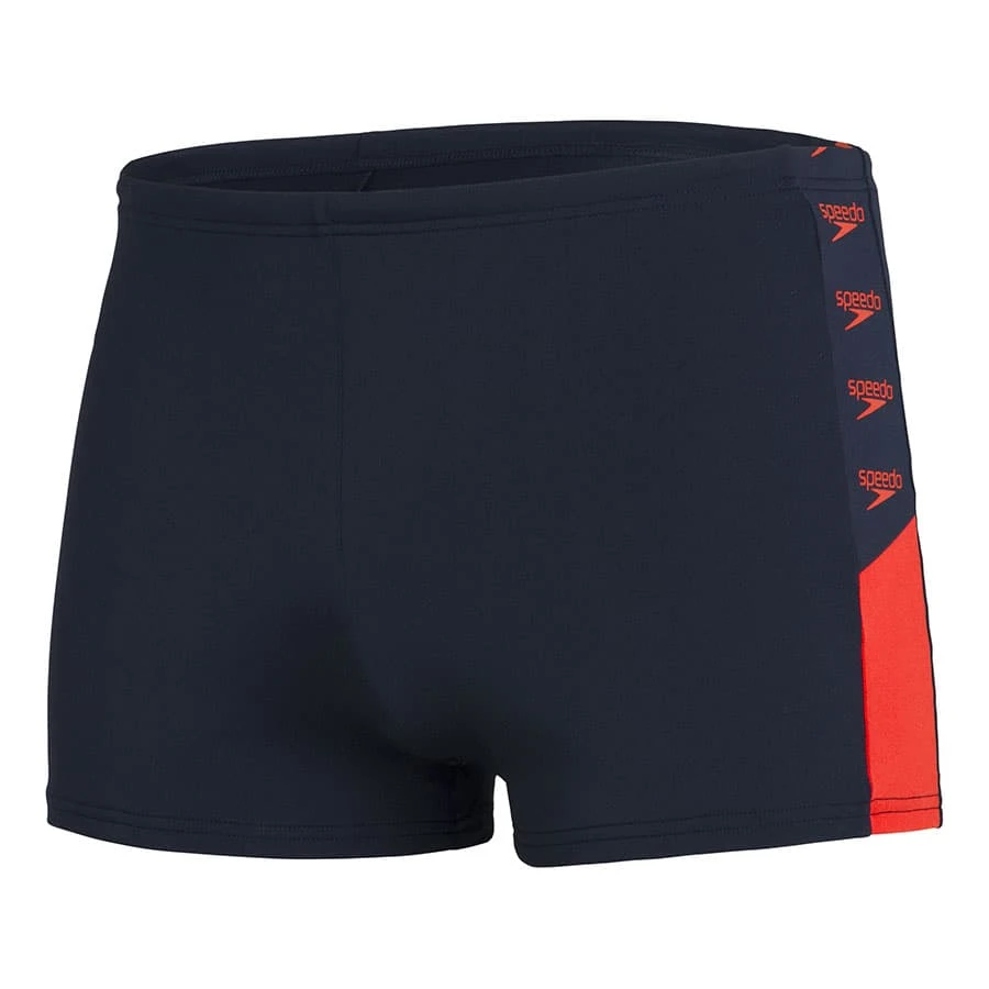 Speedo Boom Logo Splice Aquashort Badehose Marineblau/orange 3 Speedo Boom Logo Splice Aquashort Badehose Marineblau/orange