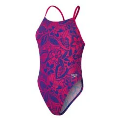 Speedo Allover Print Tie-Back Damen Badeanzug Magenta/elektrisch-blau