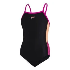 Speedo Dive Thinstrap Muscleback Mädchen Badeanzug Schwarz/rosa