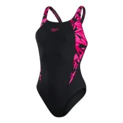 Speedo Hyperboom Splice Muscleback Damen Badeanzug Schwarz/rosa